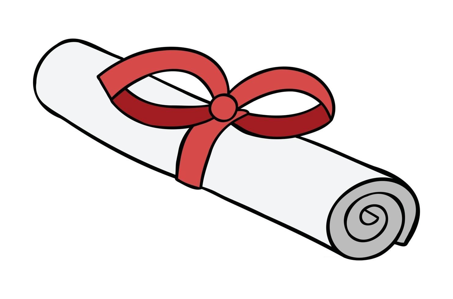 Cartoon Vector Illustration of Certificate or Diploma With Red Ribbon