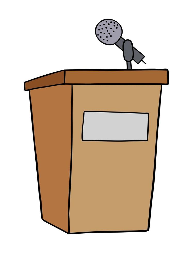Cartoon Vector Illustration of Wooden Lectern and Microphone