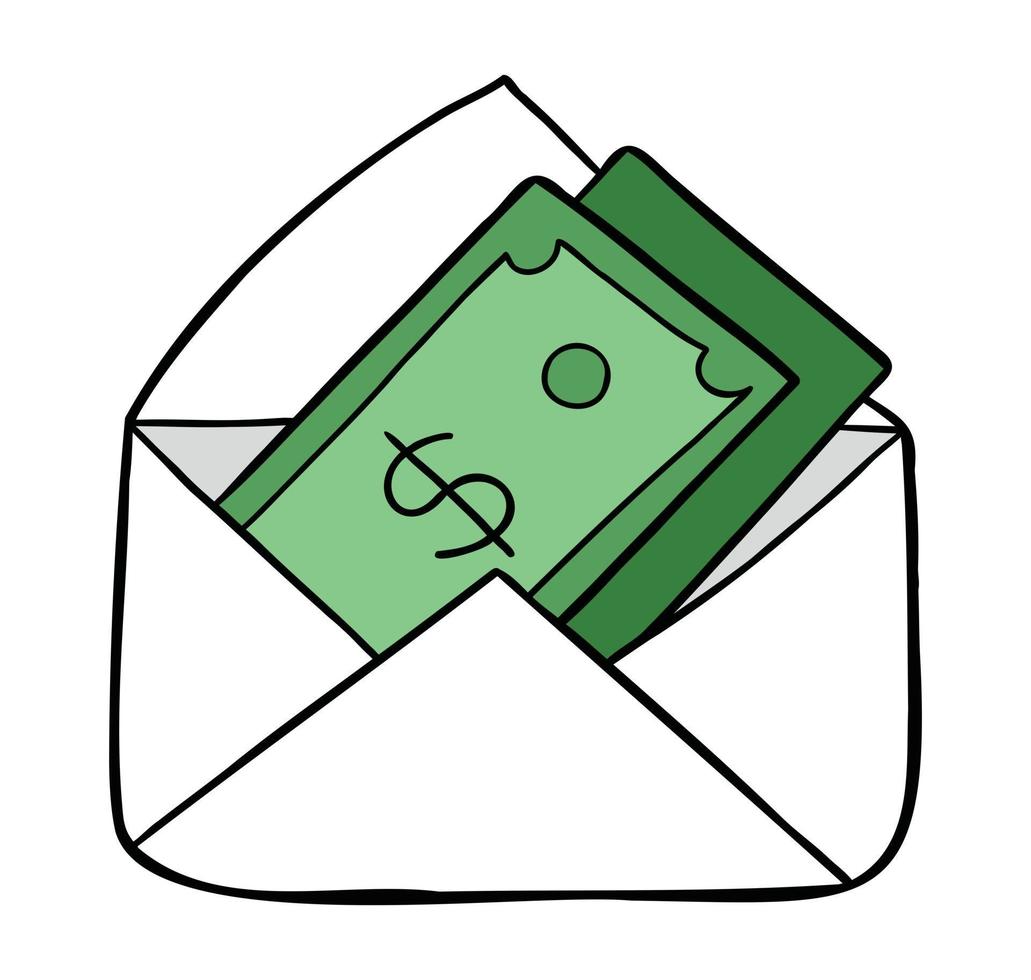 Cartoon Vector Illustration of Dollar Money in Envelope