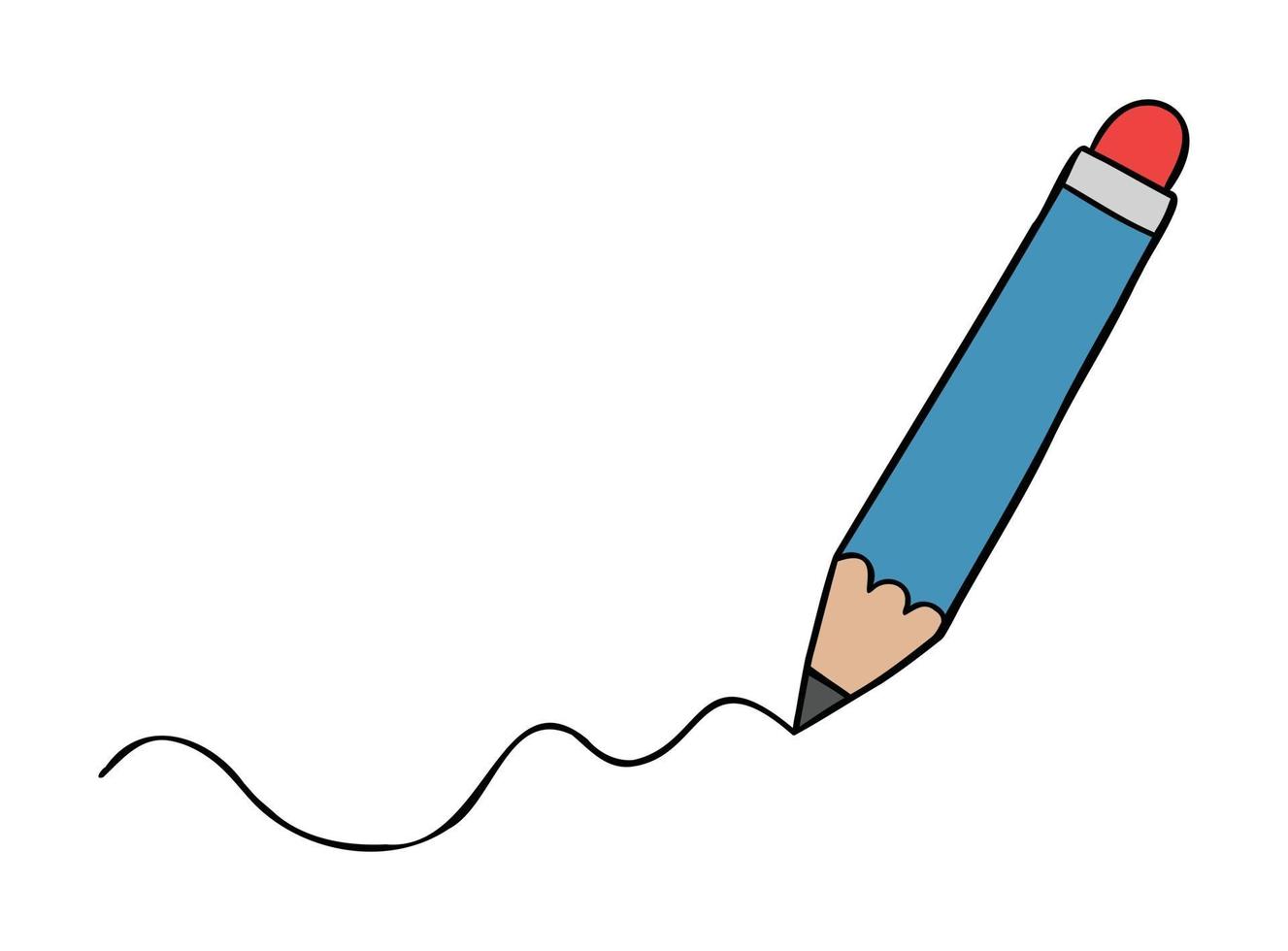Cartoon Vector Illustration of Pencil Draws a Wavy Line
