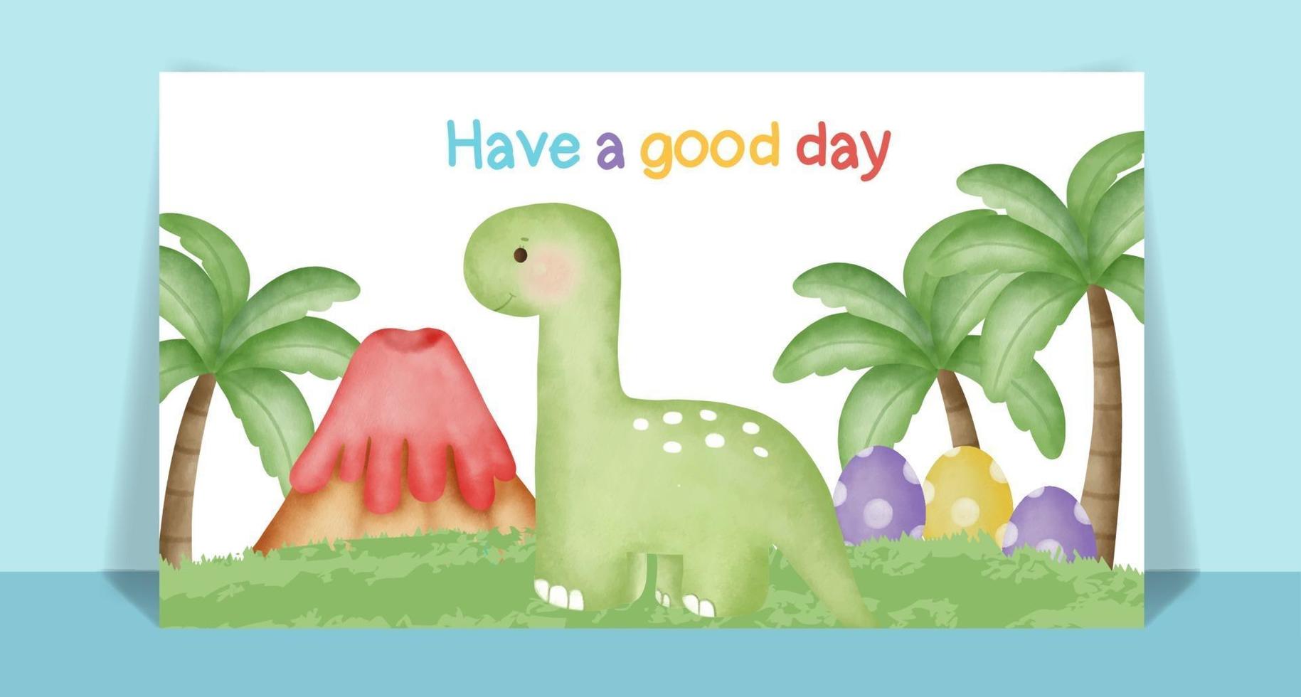 Watercolor cute Dinosaur cartoon vector