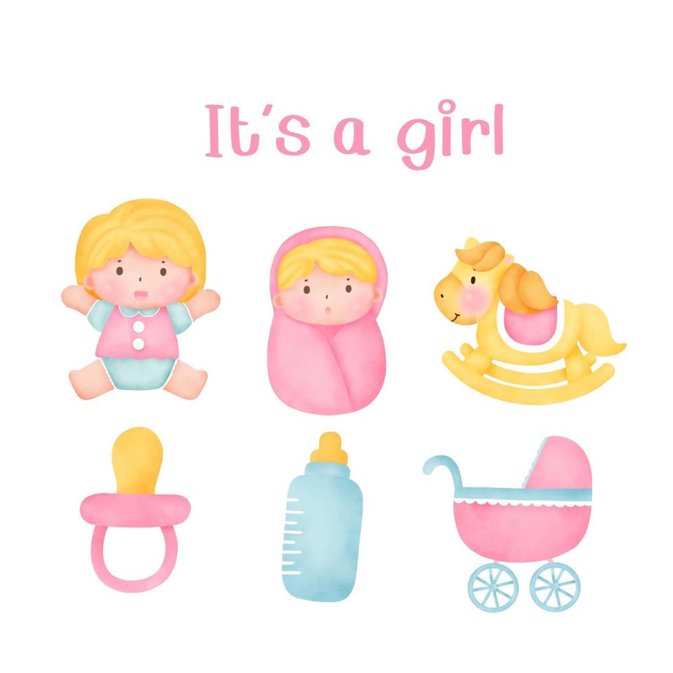 baby shower it is a a girl elements vector