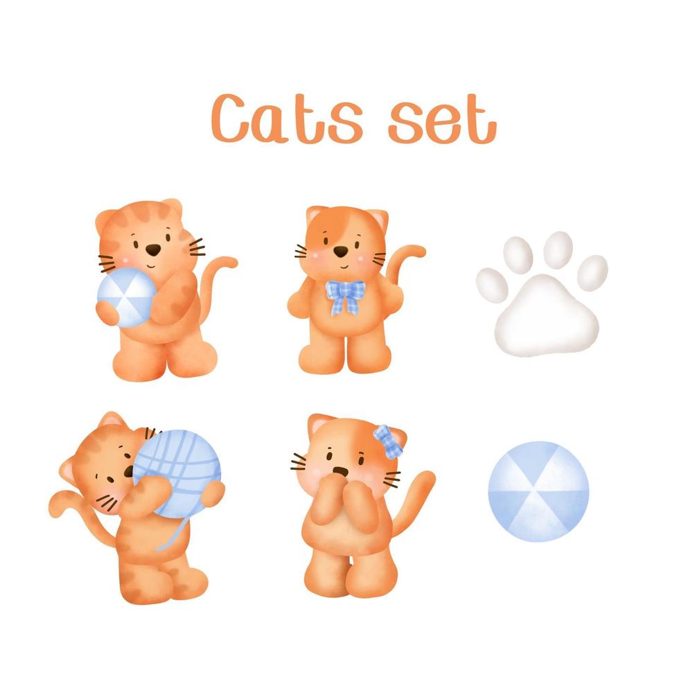 Watercolor hand drawn cats set vector