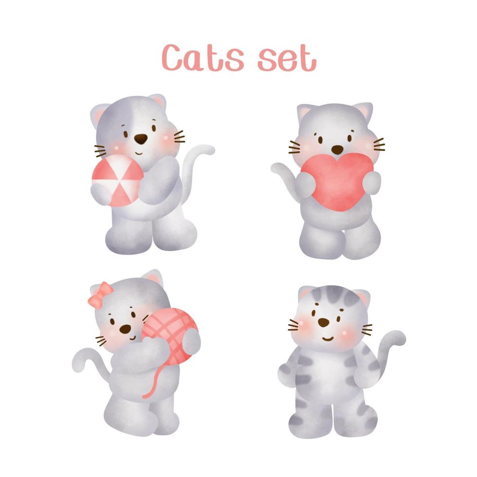 Watercolor hand drawn cats set vector