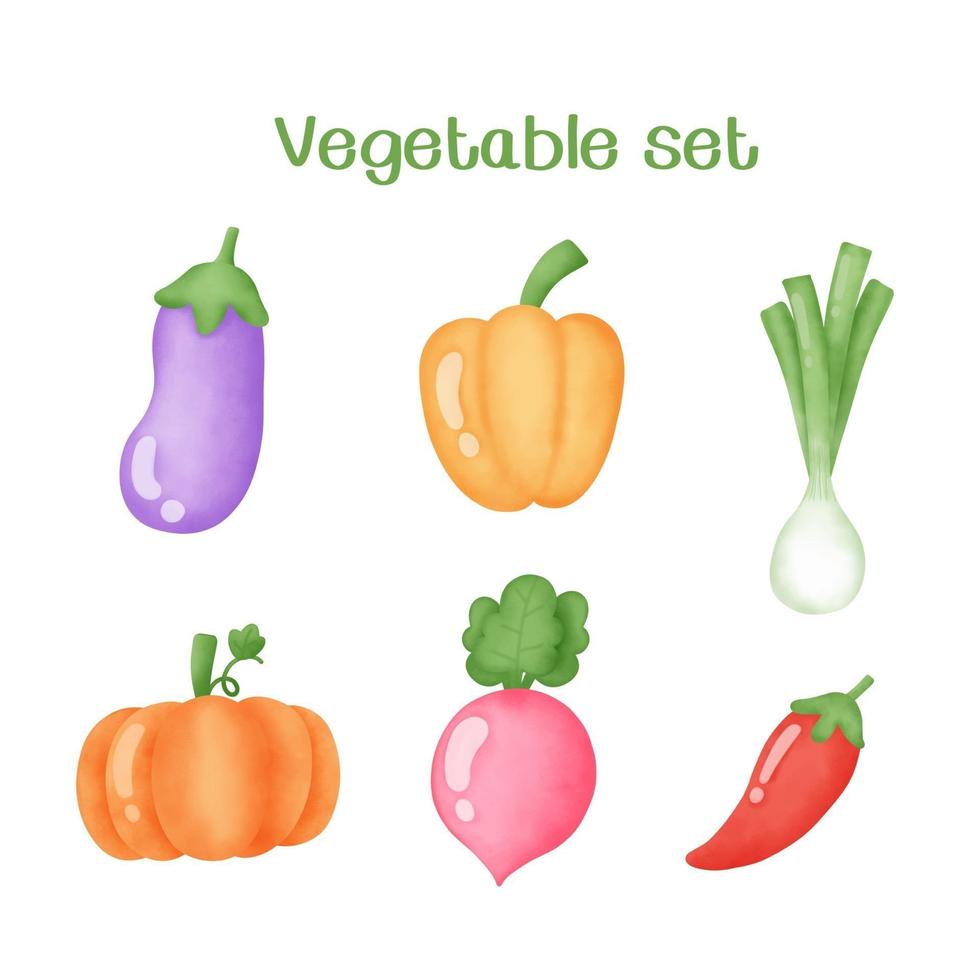 conjunto de vegetales dibujados a mano acuarela vector