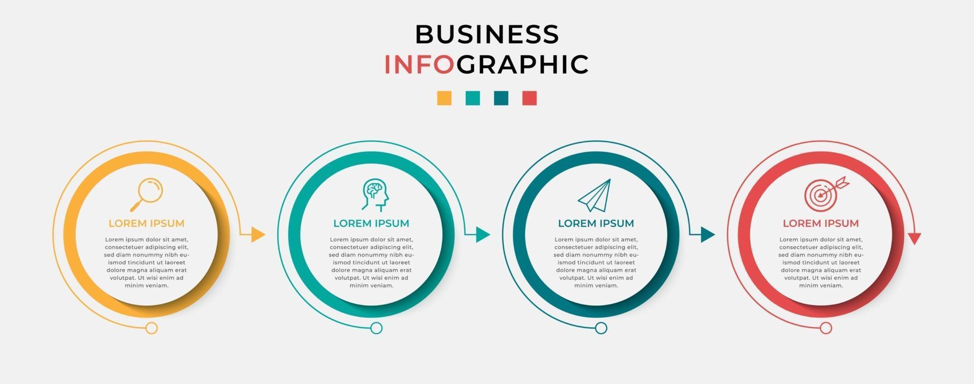 Minimal Business Infographics template Timeline with 4 steps options and marketing icons vector