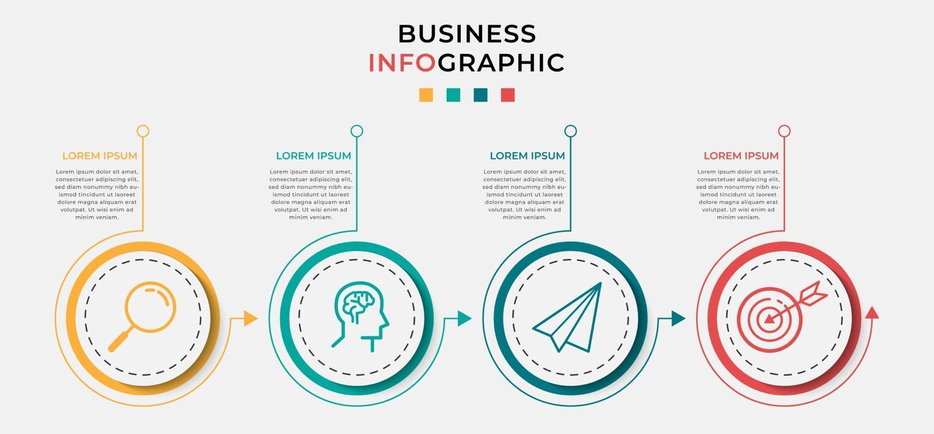 Minimal Business Infographics template Timeline with 4 steps options and marketing icons vector