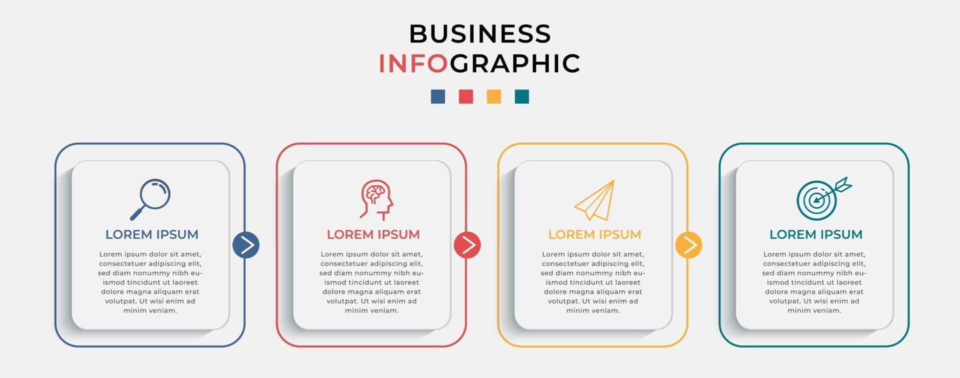 Minimal Business Infographics template Timeline with 4 steps options and marketing icons vector