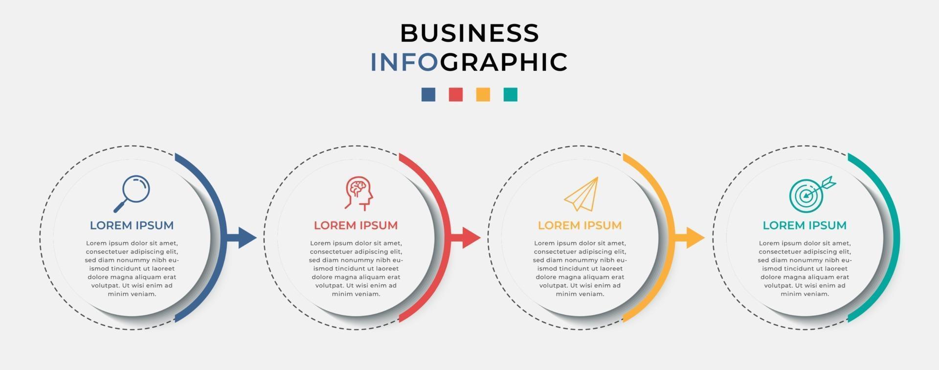 Minimal Business Infographics template Timeline with 4 steps options and marketing icons vector