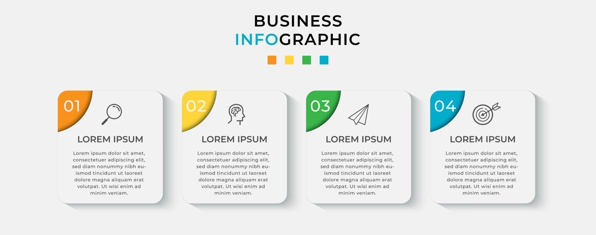 Línea de tiempo mínima de plantilla de infografías de negocios con opciones de 4 pasos e íconos de marketing vector