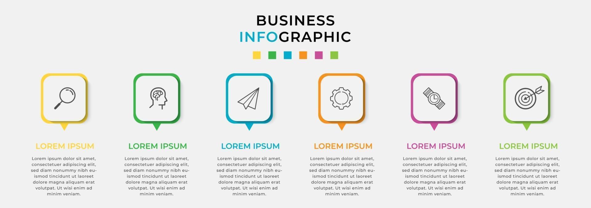 Plantilla de negocio de diseño infográfico vectorial con iconos y 6 opciones o pasos vector