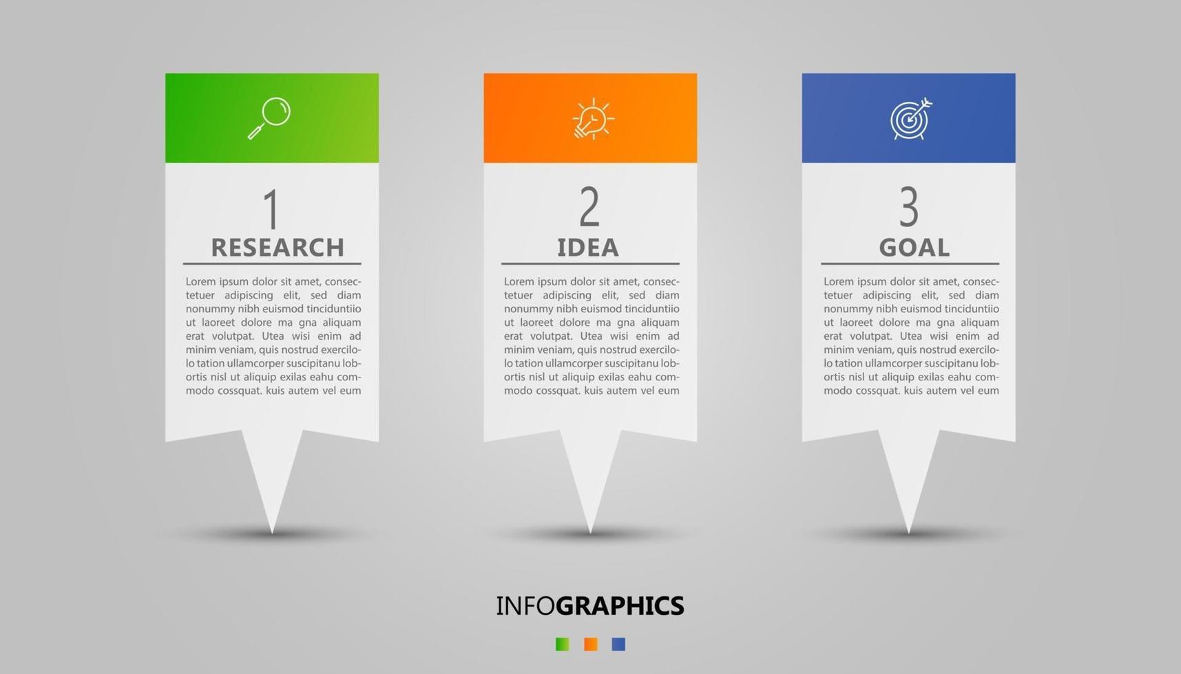 vector de plantilla de diseño de infografía empresarial con iconos y 3 opciones o pasos