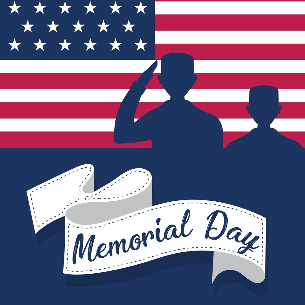 US army men silhouettes over a flag of United States Memorial day poster vector