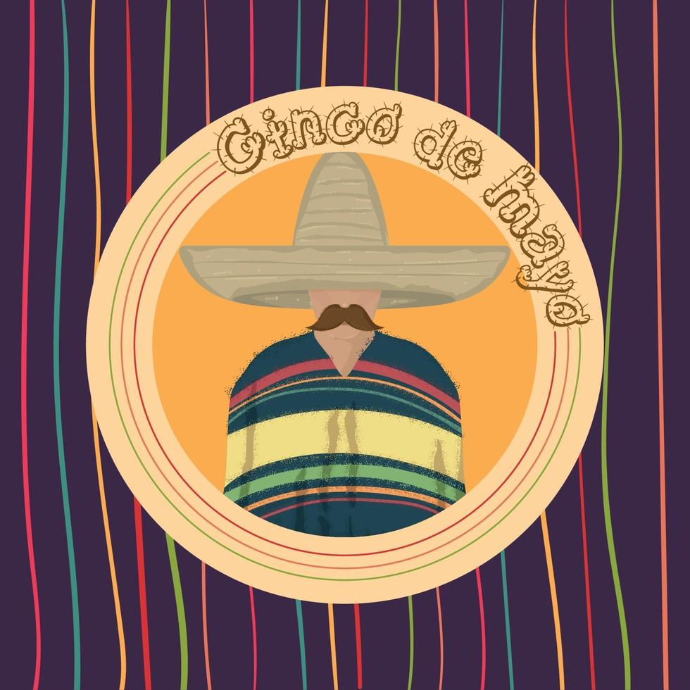 hombre con sombrero mexicano y bigote cartel del cinco de mayo vector