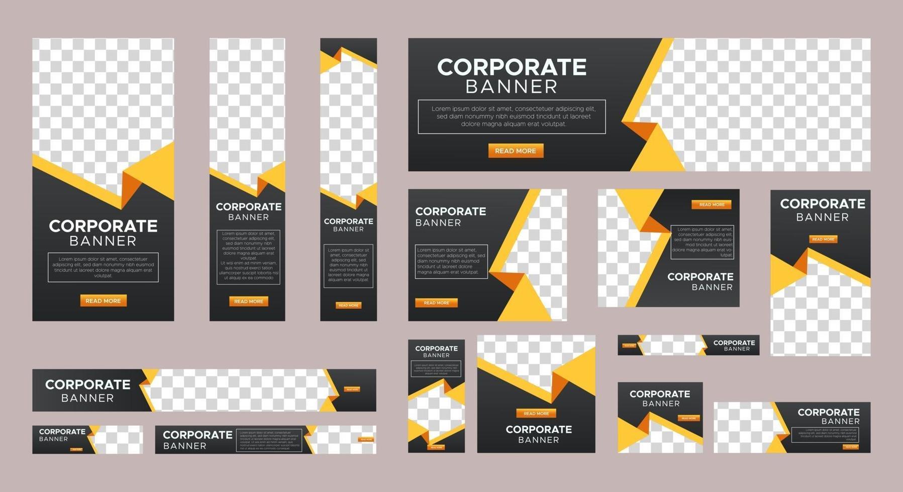 conjunto de plantillas de banners web corporativos de tamaño estándar con concepto negro vector