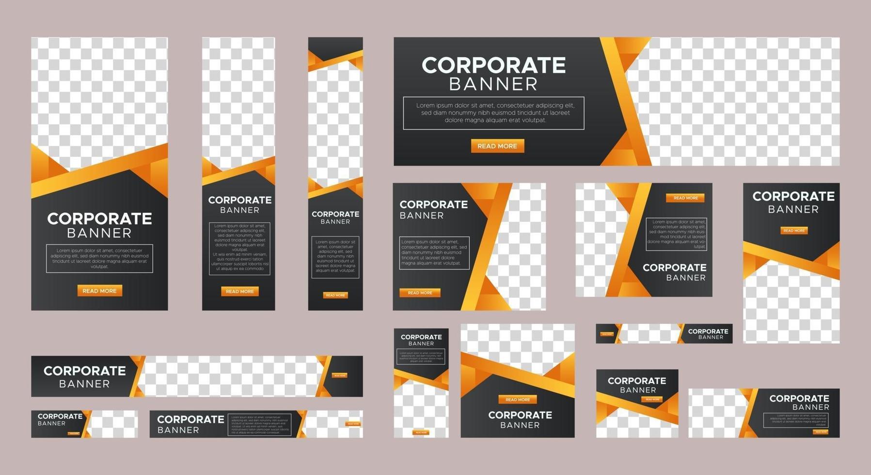 conjunto de plantillas de banners web corporativos de tamaño estándar con concepto negro vector