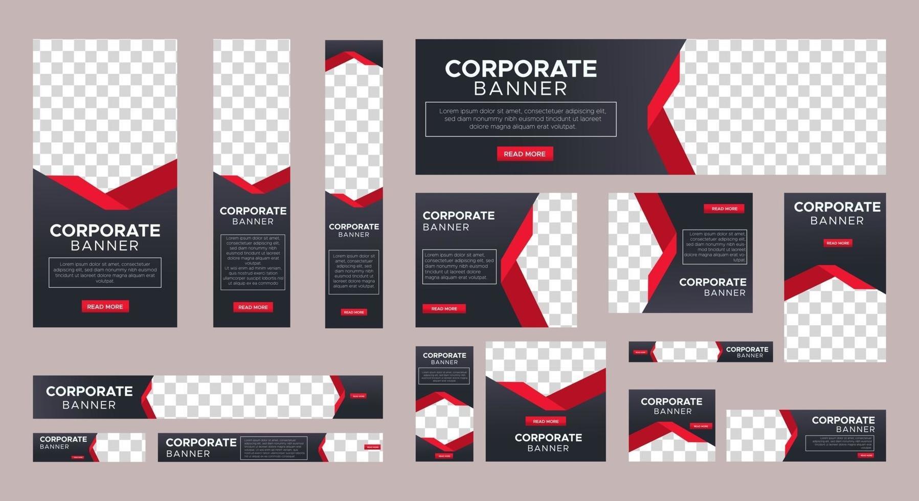 Set of Coorporate web banners template of standard size with black concept vector