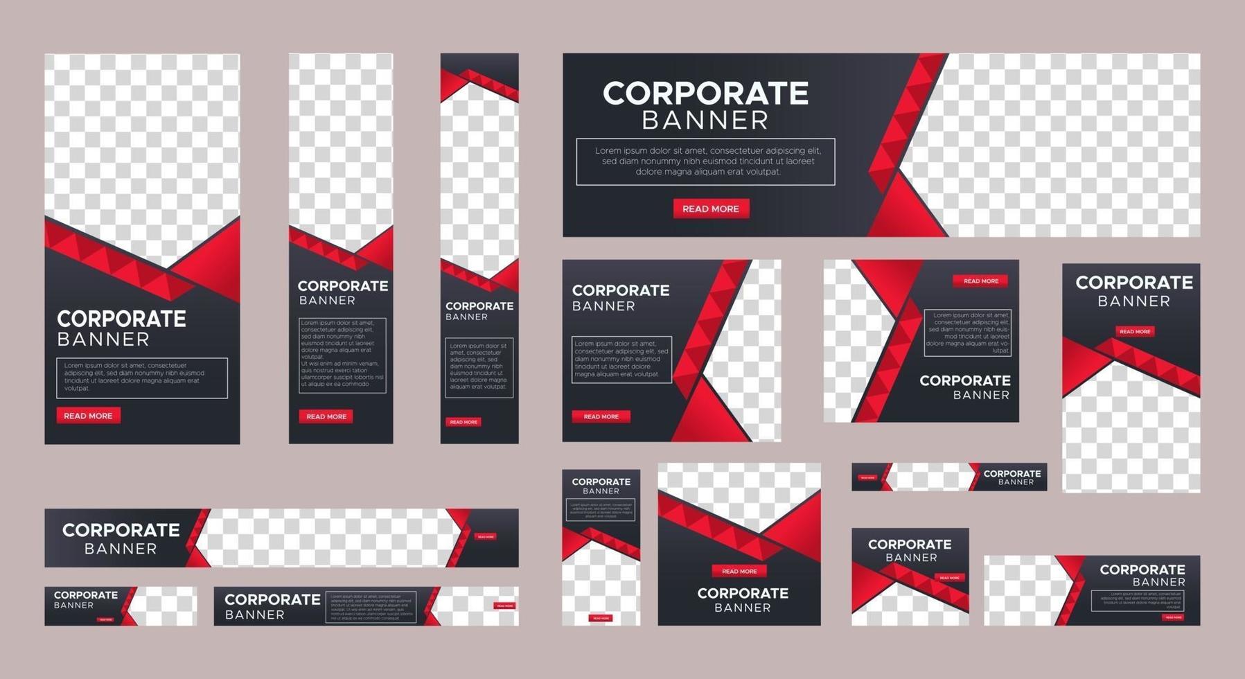 conjunto de plantillas de banners web corporativos de tamaño estándar con concepto negro vector