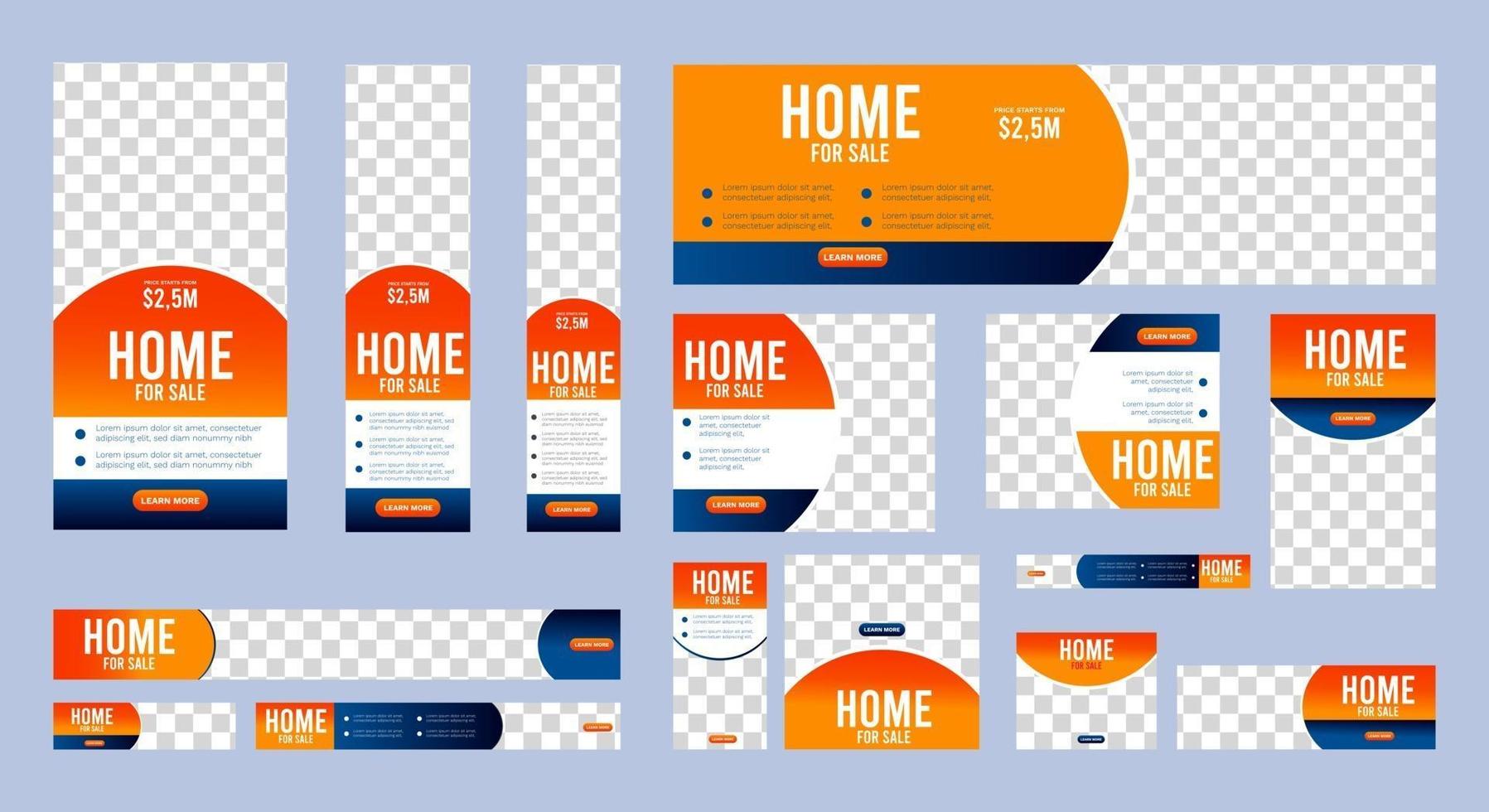 Collection of Home for sale web banners template of standard size vector