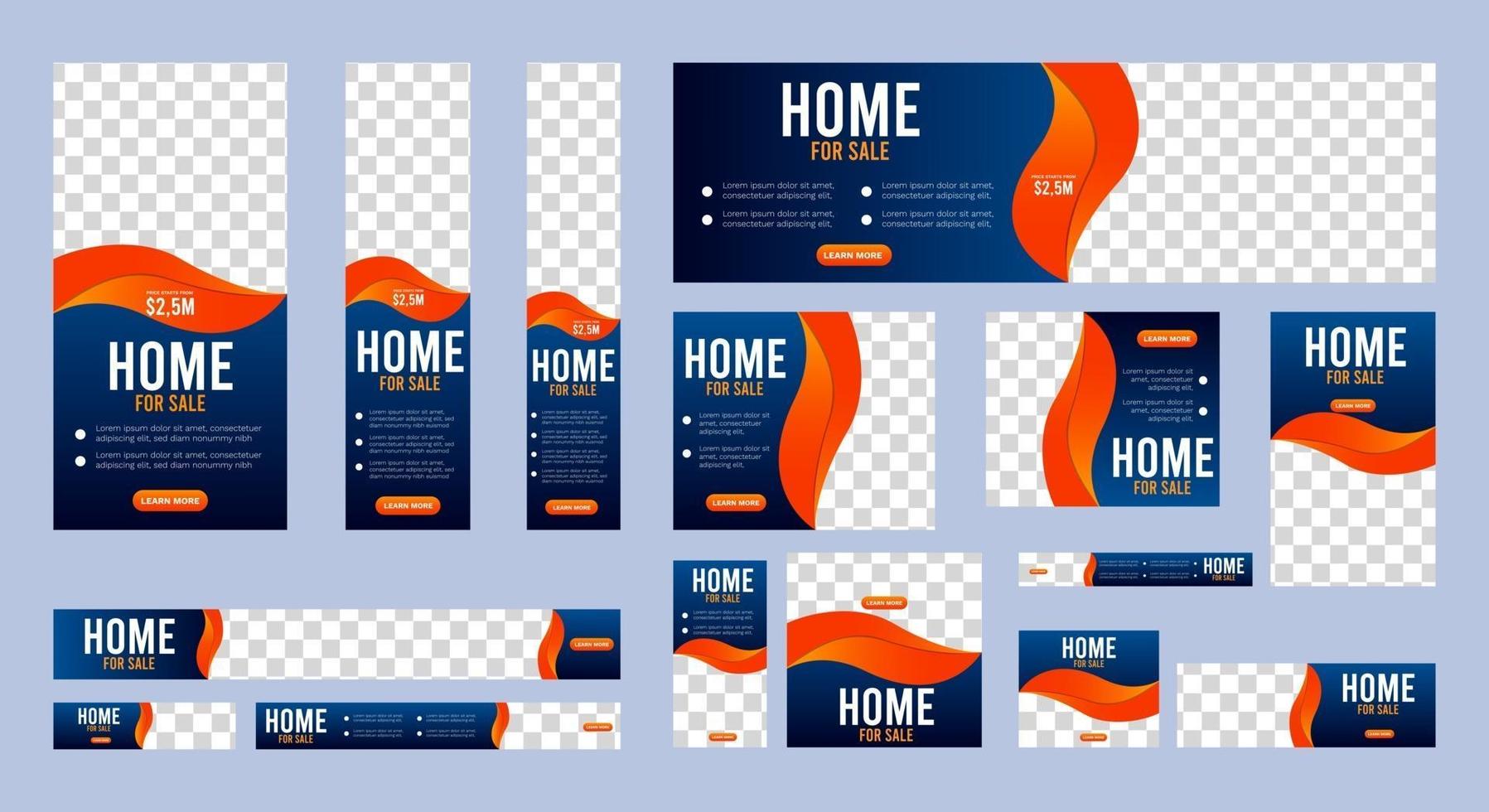 Collection of Home for sale web banners template of standard size vector