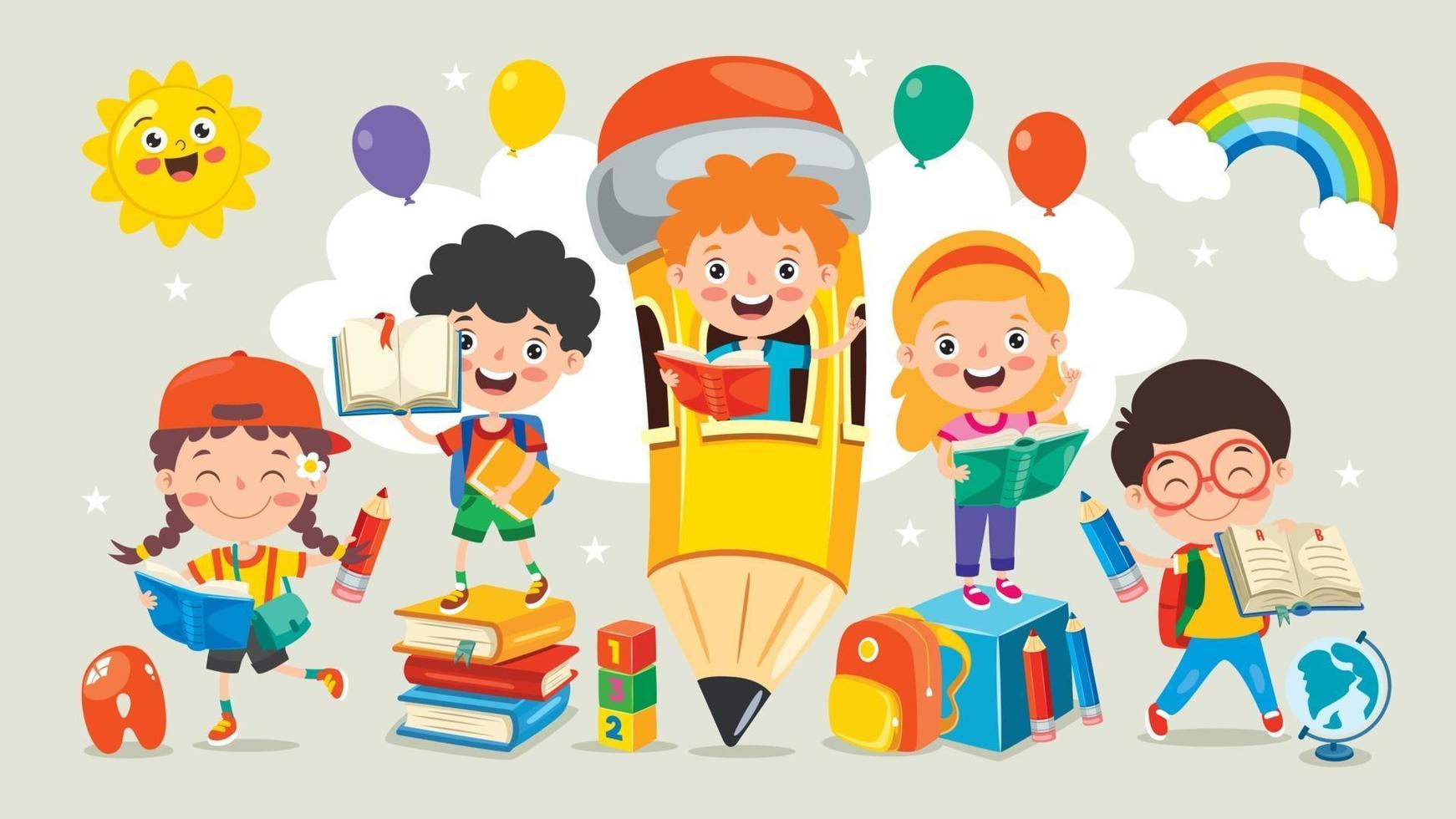 Happy Cute Cartoon School Children vector