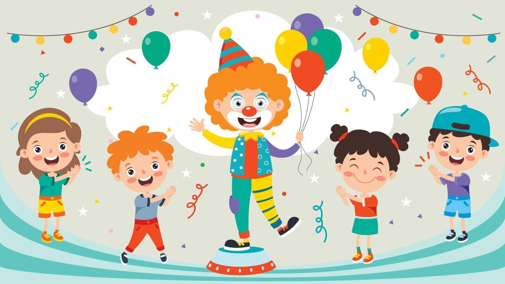 Funny Clown And Happy Children Playing vector