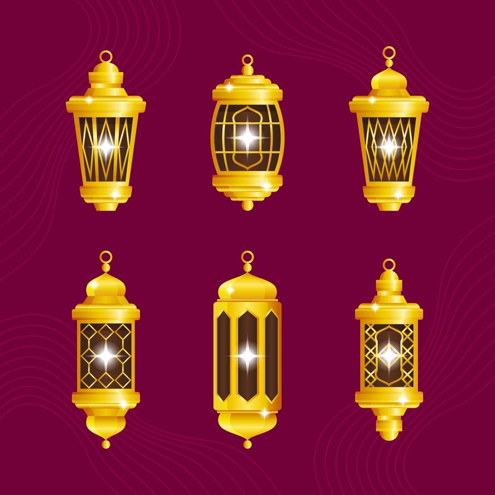 conjunto de iconos de linterna de oro vector