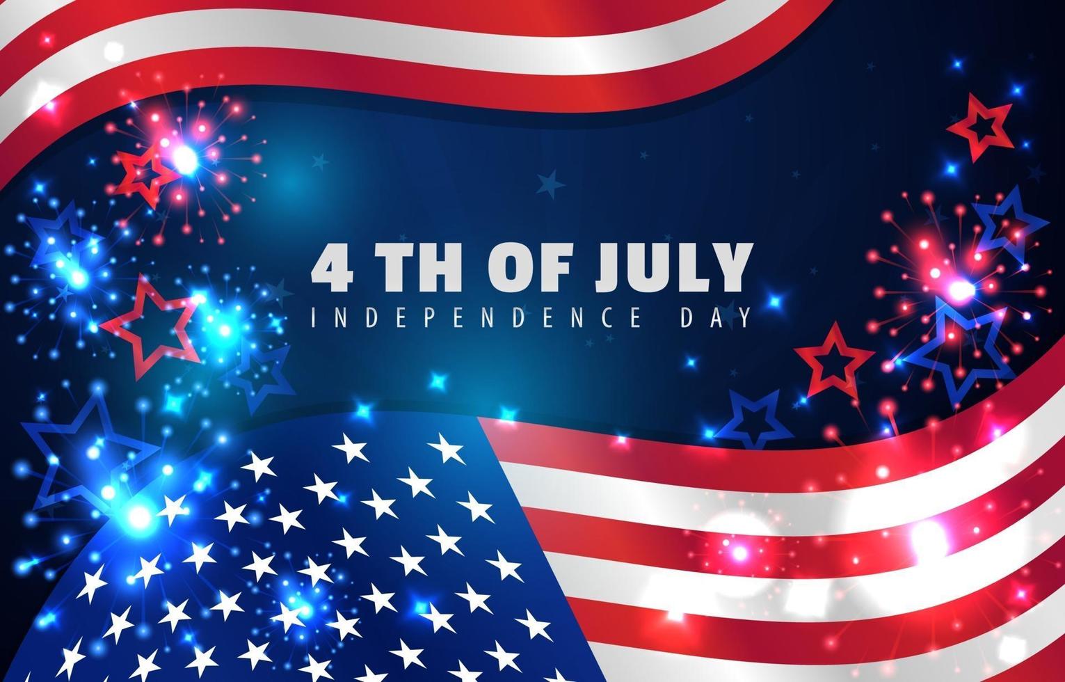 Waving American Flag With Stars And Firework vector