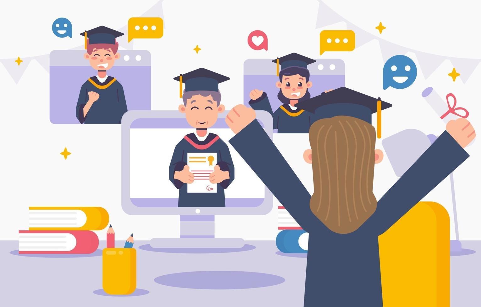 Online Graduation Illustration Concept vector