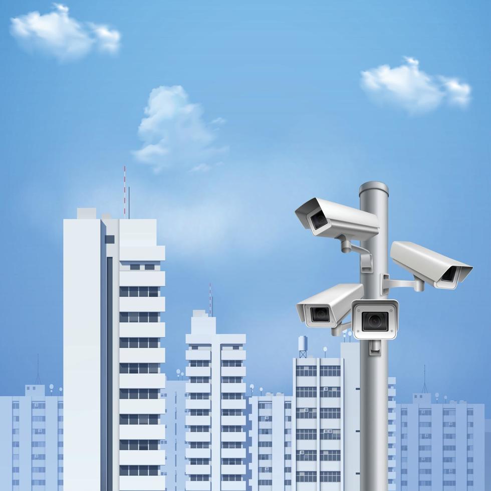 Surveillance Camera Realistic Background Vector Illustration