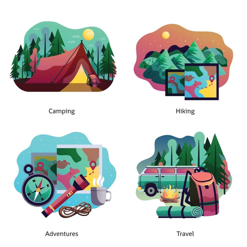 Hiking Camping Abstract Concept Vector Illustration