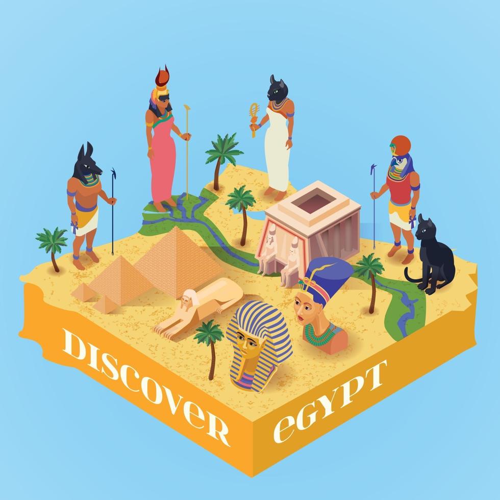 Ilustración de vector de cartel de egipto isométrico