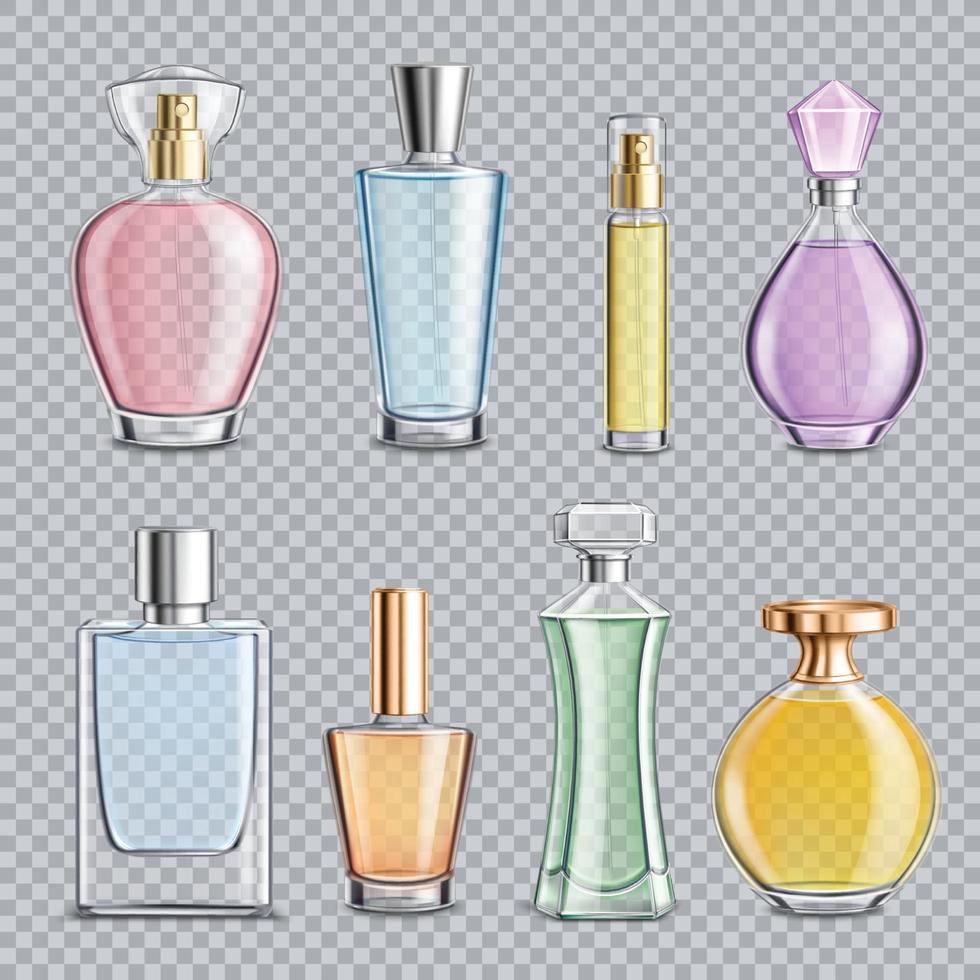 Perfume Glass Bottles Transparent Background Vector Illustration