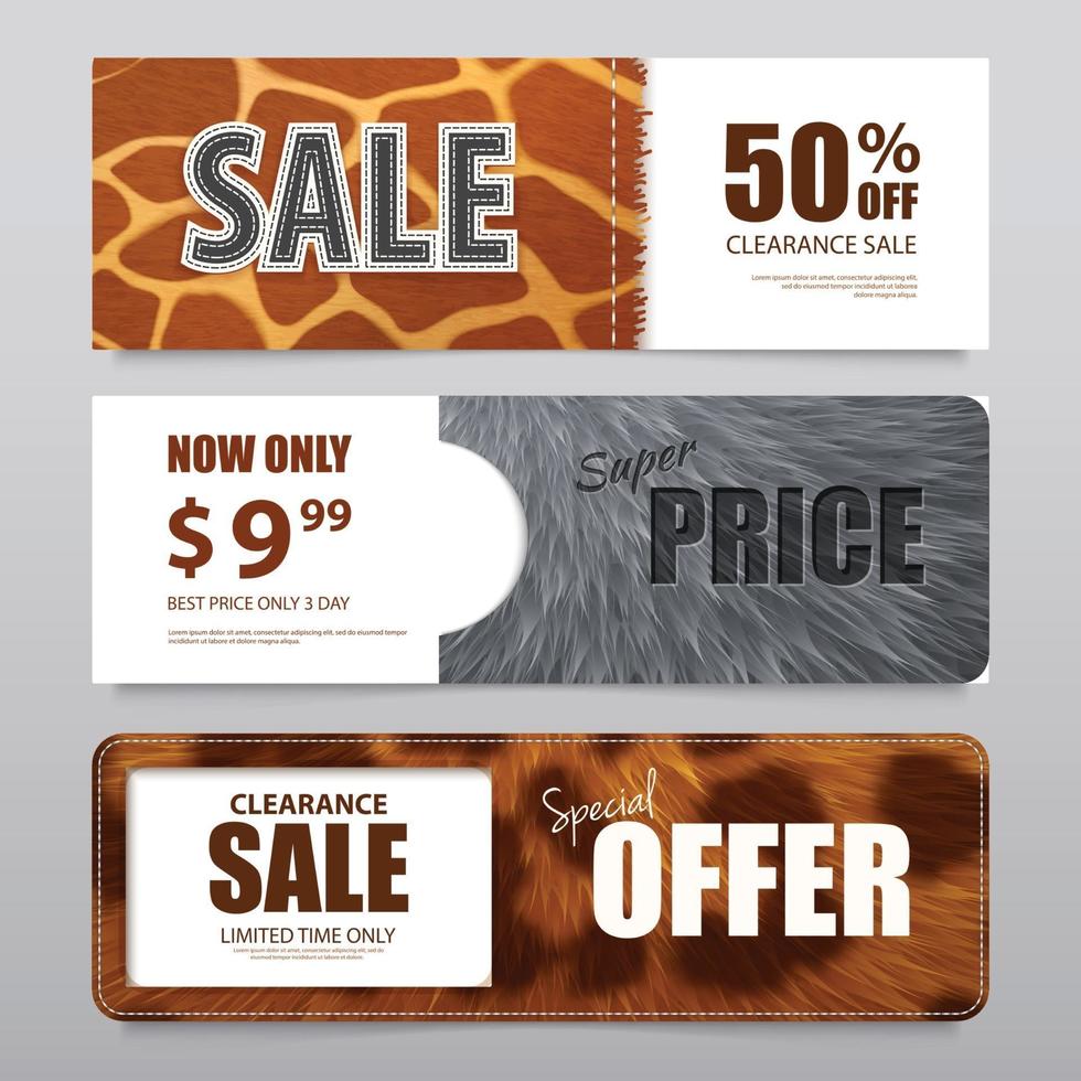 Fur Texture Realistic Banners Vector Illustration