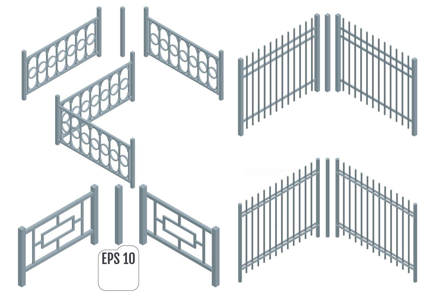 Isometric Metal fence sections vector