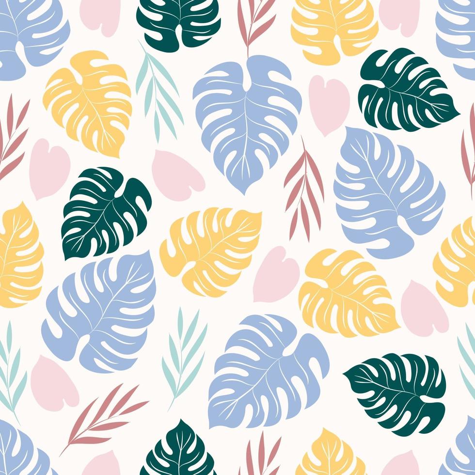 Trendy seamless pattern with tropical leaves vector