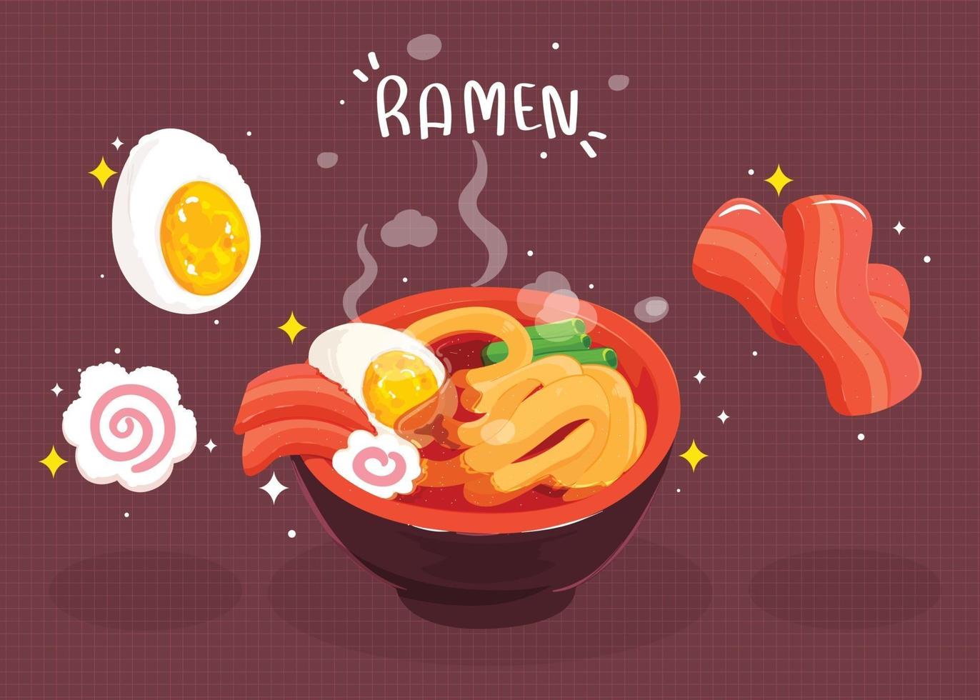 Ramen Noodles japanese food  hand drawn cartoon art illustration vector