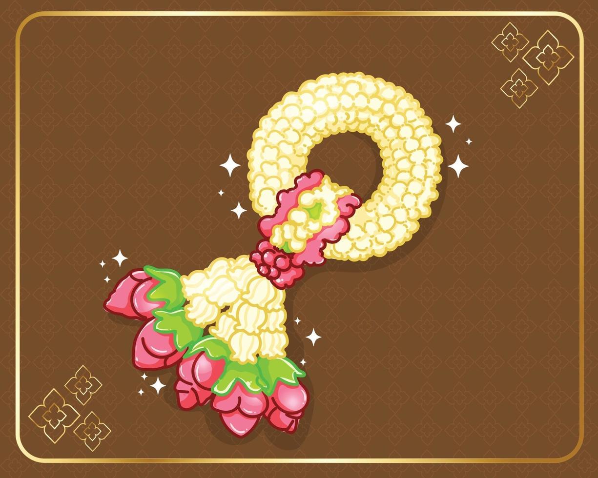 Thai jasmine and roses garland hand drawn illustration vector