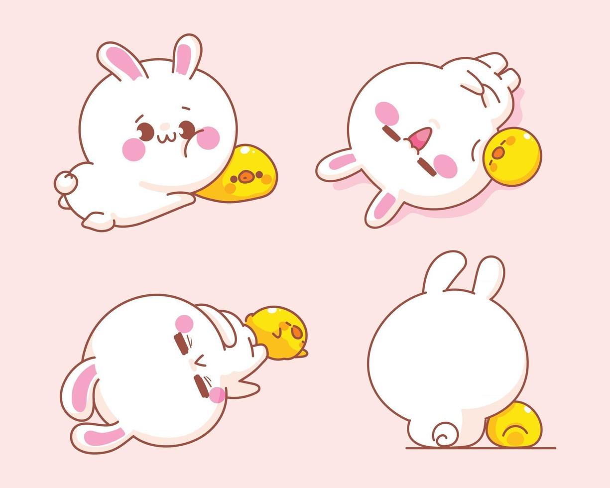 Set of cute rabbit with duck  cartoon illustration vector