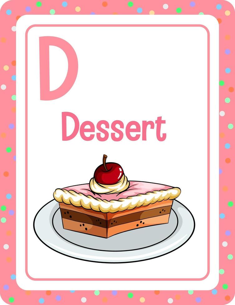 Alphabet flashcard with letter D for Dessert vector