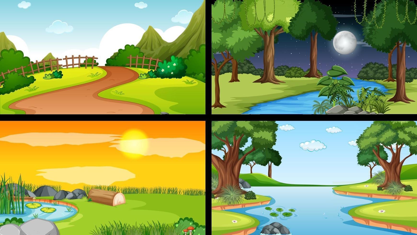 Four different scene of nature park and forest vector