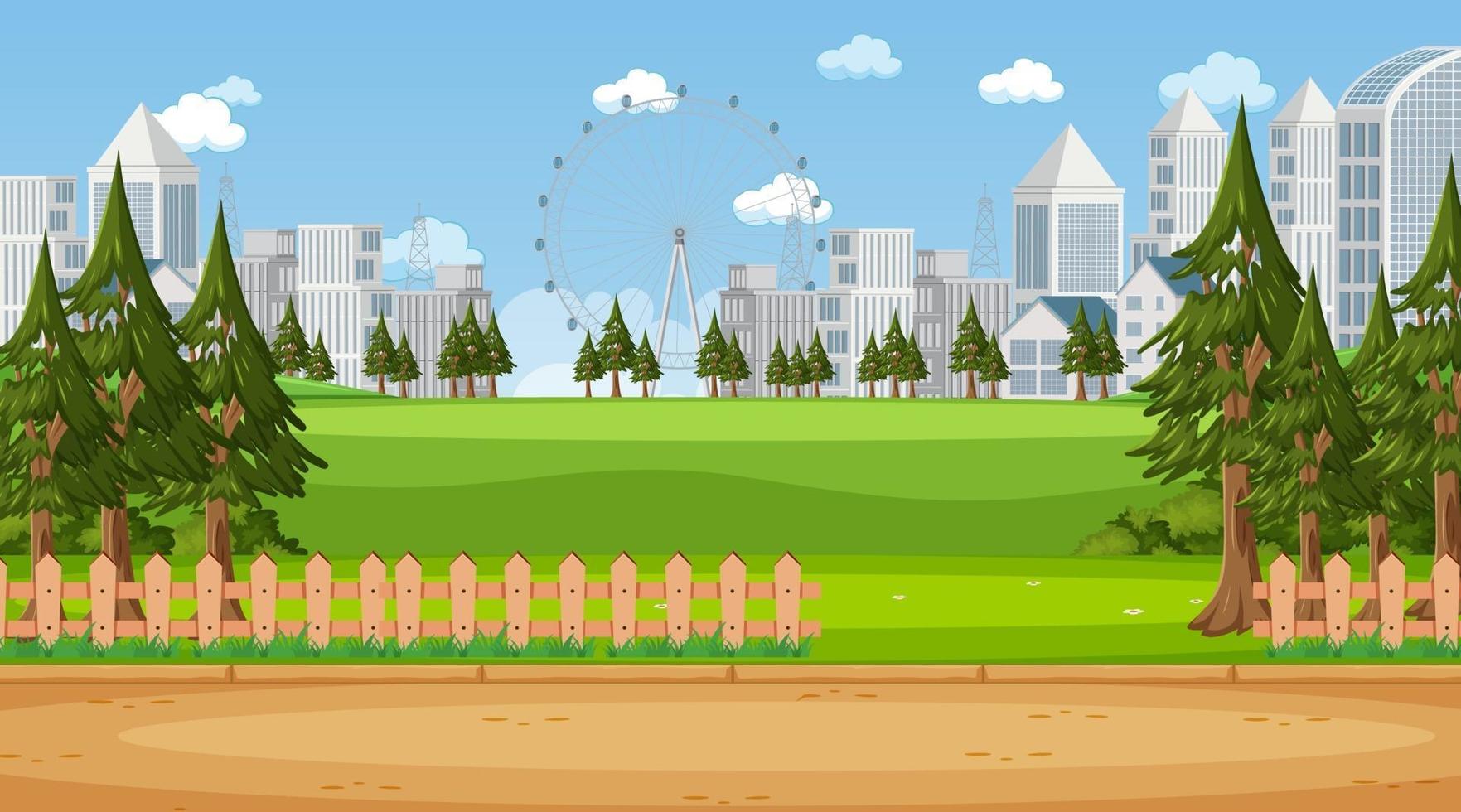 Empty nature park landscape scene with city scape background vector