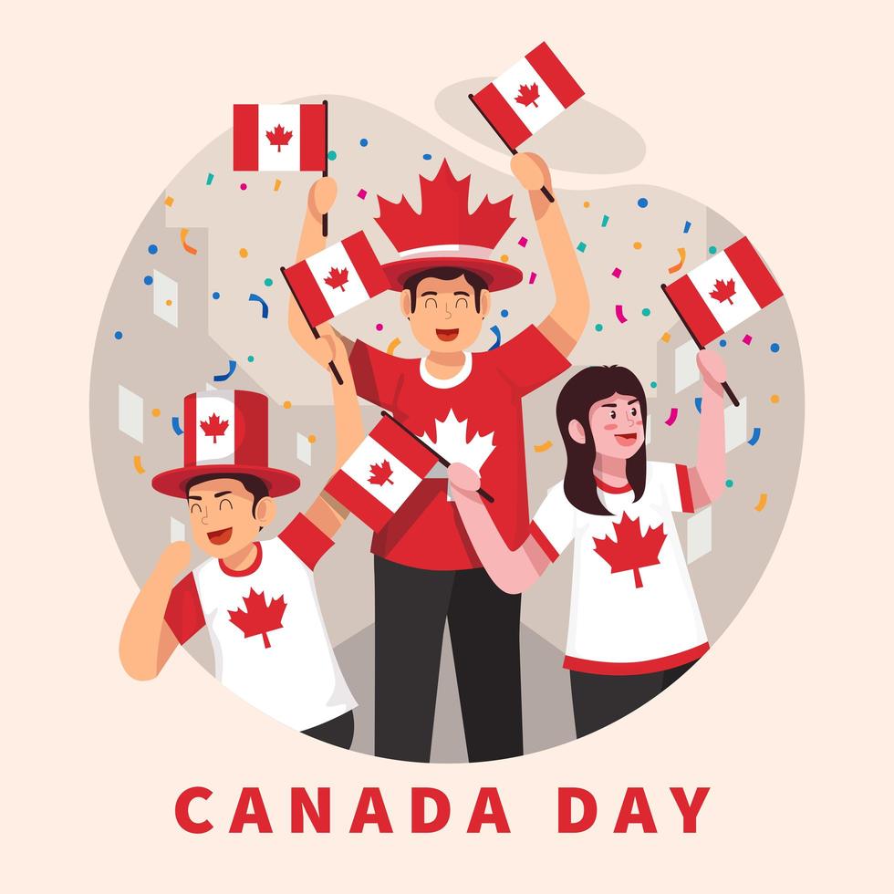 People Celebrating Canada Day vector