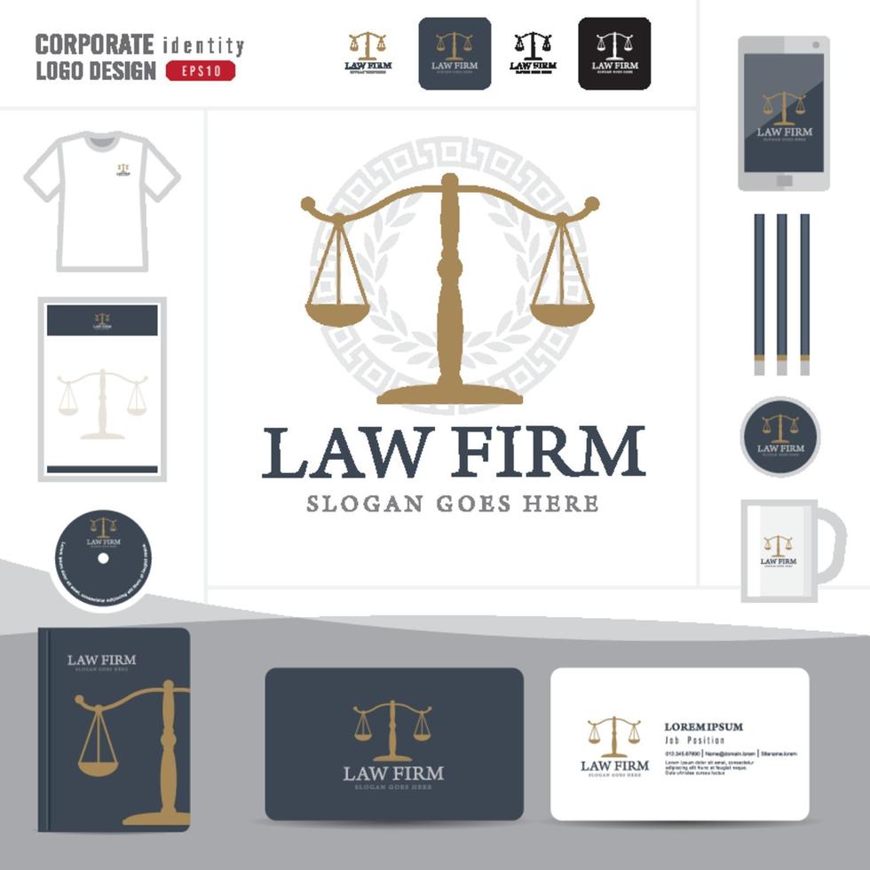 logotipo de la ley, bufete de abogados, bufete de abogados, plantilla de identidad corporativa del logotipo de la ley vector