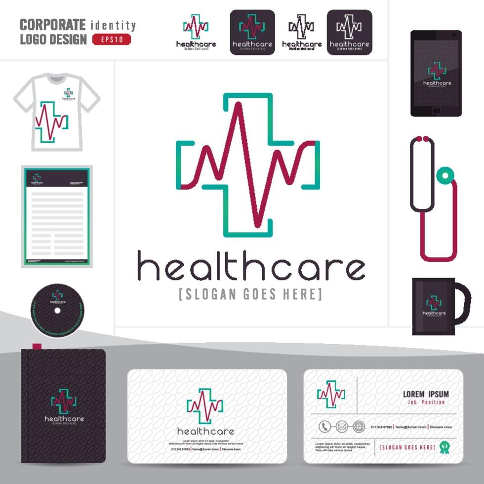 Diseño de logotipo, salud médica u hospital y plantilla de tarjeta de visita, patrón limpio y moderno. vector