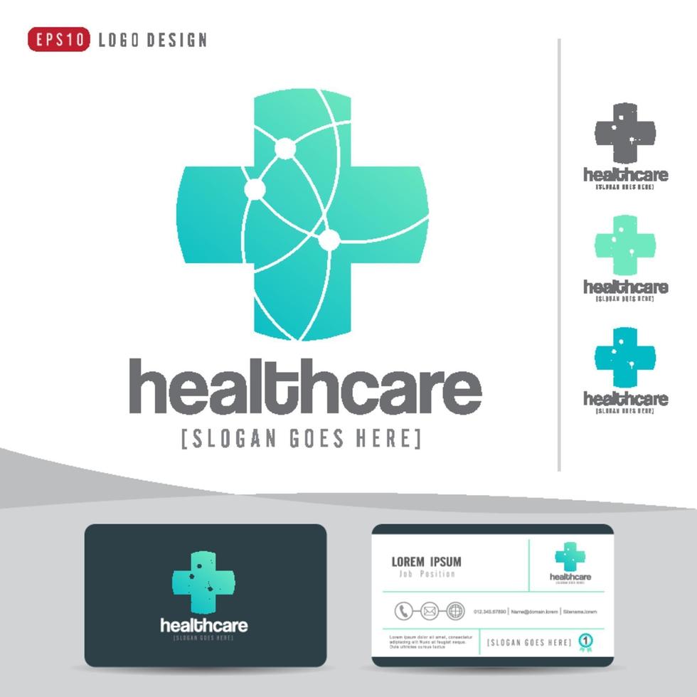 Diseño de logotipo, salud médica u hospital y plantilla de tarjeta de visita, patrón limpio y moderno. vector