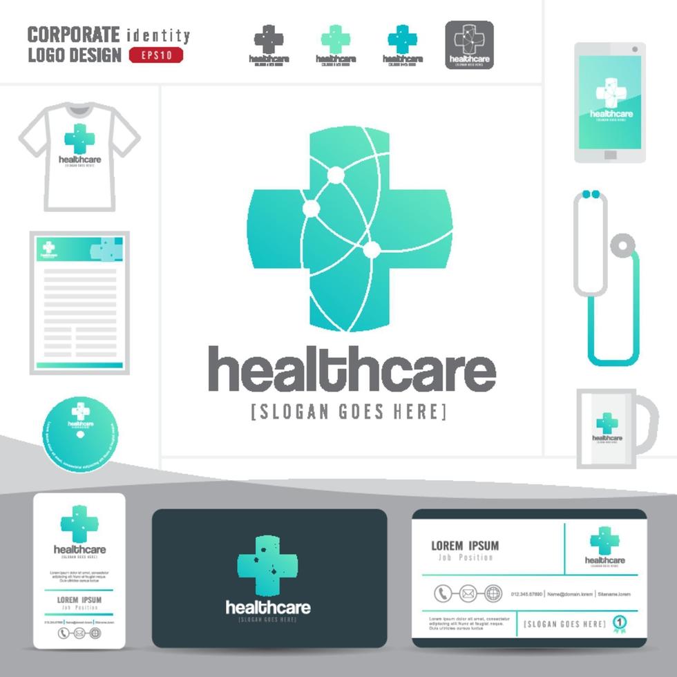 Diseño de logotipo, salud médica u hospital y plantilla de tarjeta de visita, patrón limpio y moderno. vector