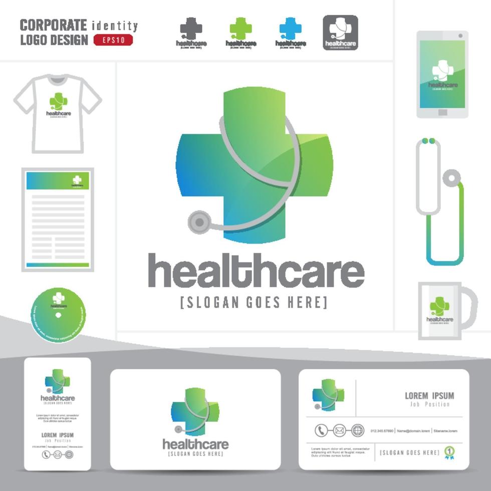 logo design medical healthcare or hospital and business card template, clean and modern pattern vector