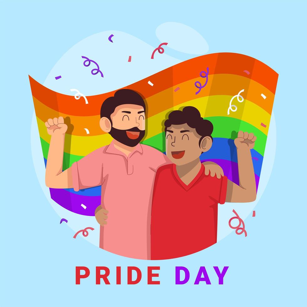 pareja con bandera arcoiris vector