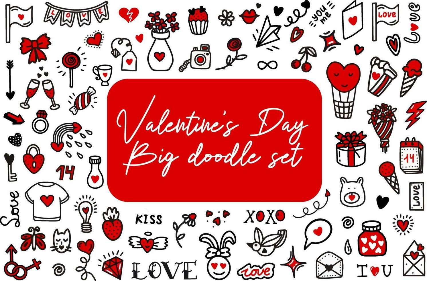 garabatos de amor del día de San Valentín. ilustración vectorial en estilo doodle. diseño para el día de san valentín, boda, tarjetas de felicitación. vector